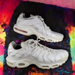 Nike Air Max Plus TN‎ Triple White Leather Mens Size 12 Sneakers AJ2029-100